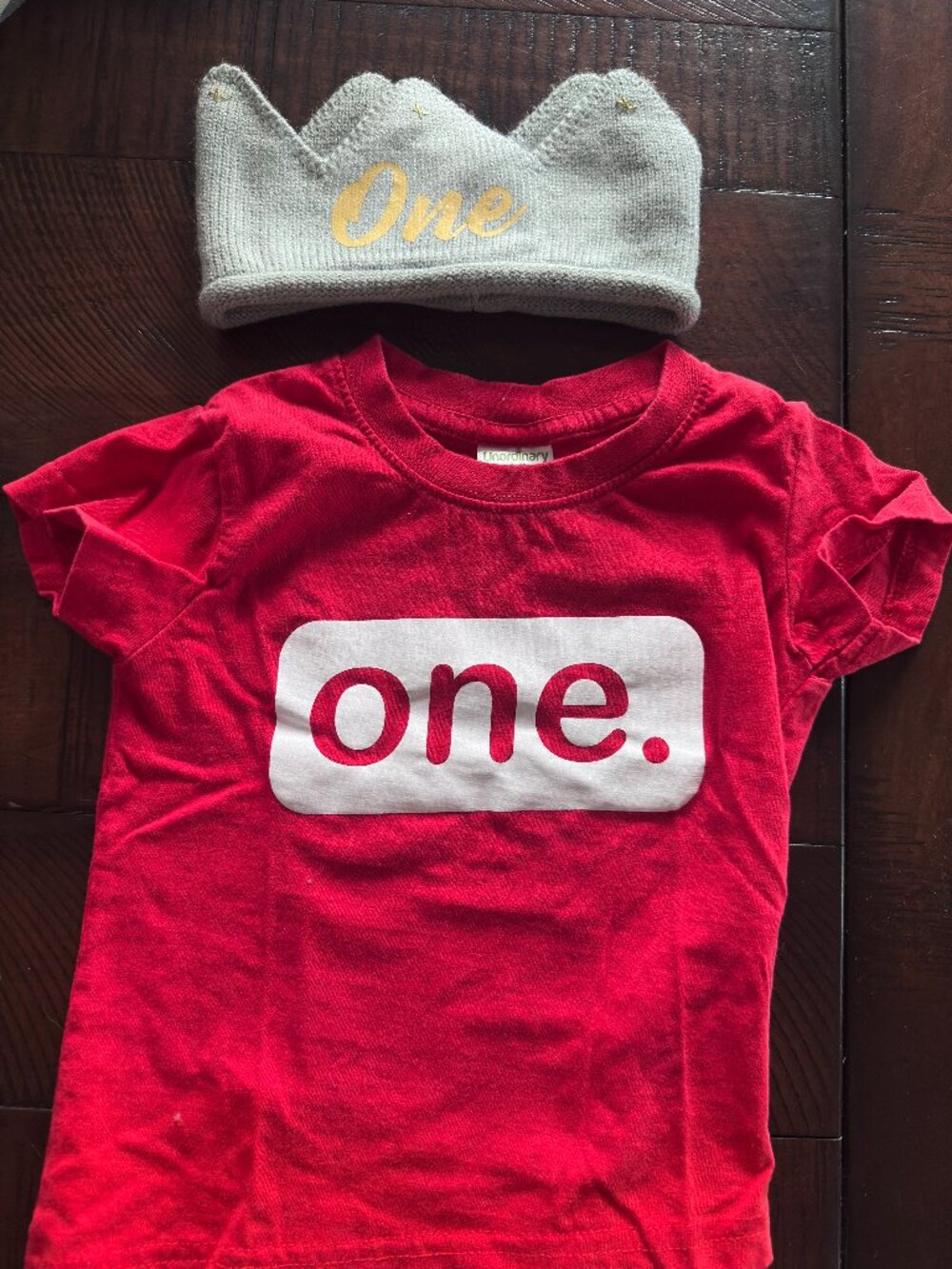 One year old shirt and knit crown set